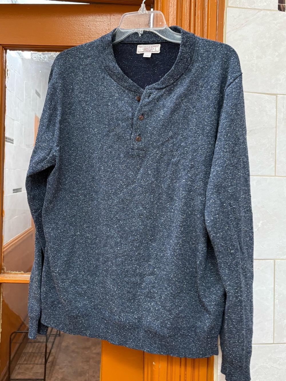Wallace & Barnes Charcoal Flecked Henley Long Sleeve Large